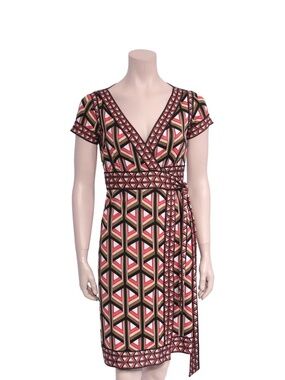 $598 Diane Von Furstenberg Silk Geometric Wrap Dress Size 8 Sneakers Women’s